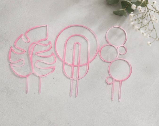 Detroit Plant Mom pink 3D printed plant trellis 3 pack flat lay showing all three designs