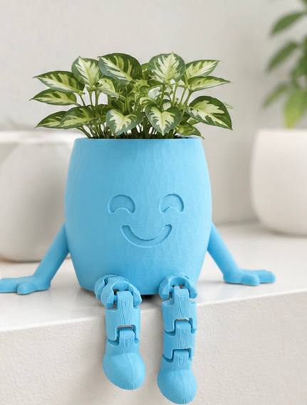 Detroit Plant Mom blue 3-inch 3D printed Hanging Buddy planter styled with a small houseplant