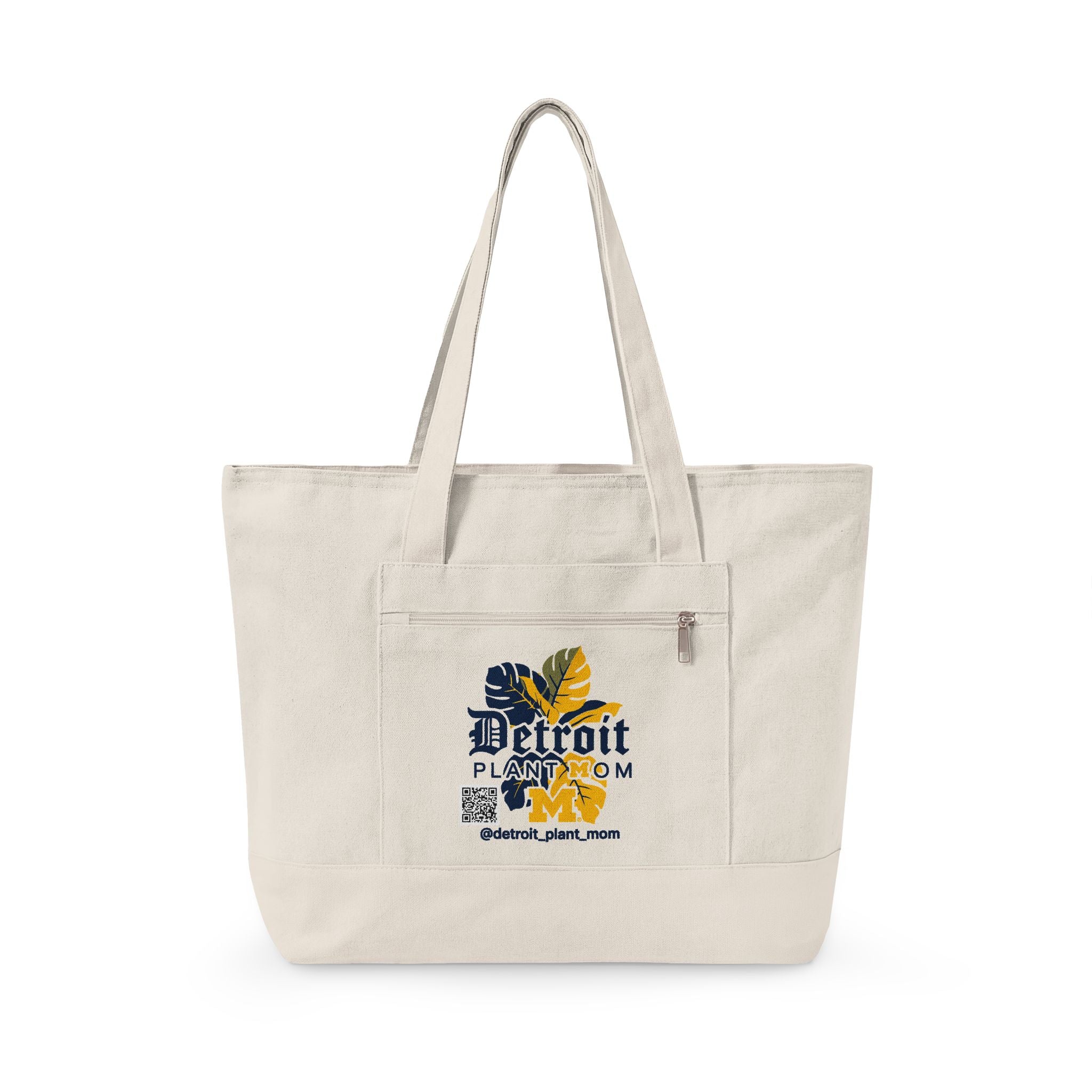 Detroit Plant Mom Bloom Canvas Tote – Zippered Eco-Friendly Market Bag