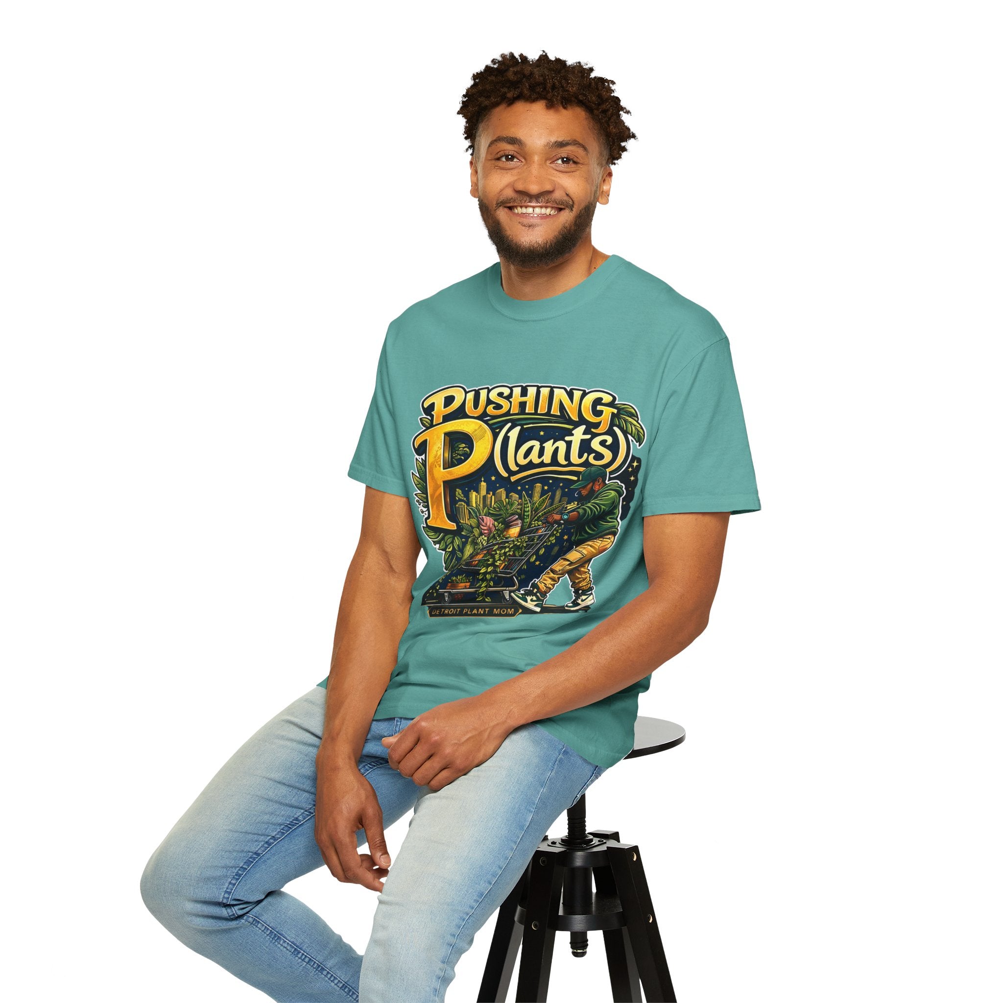 Pushing P(lants) T-Shirt - Melanated Man Graphic Tee plant lover graphic tee by Detroit Plant Mom - product view 49