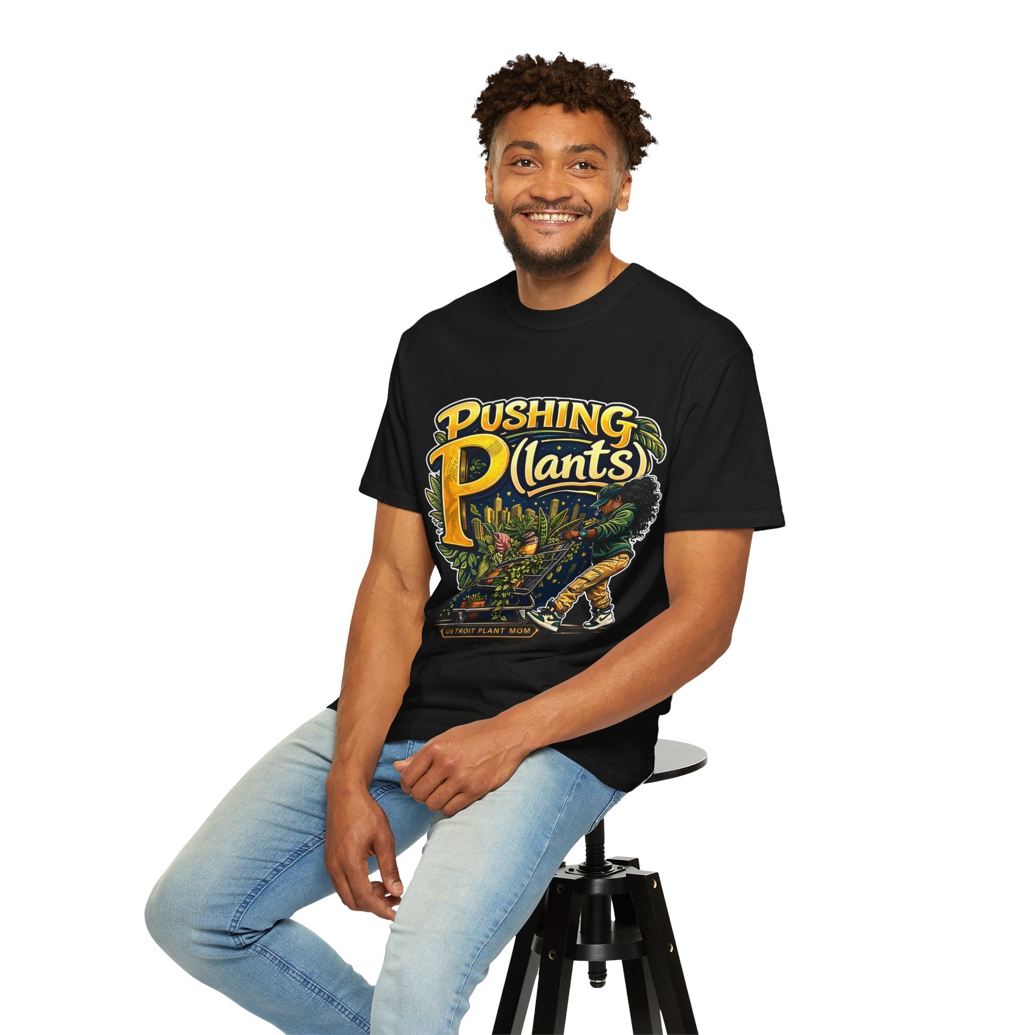 Pushing P(lants) T-Shirt - Melanated Woman Graphic Tee plant lover graphic tee by Detroit Plant Mom - product view 15