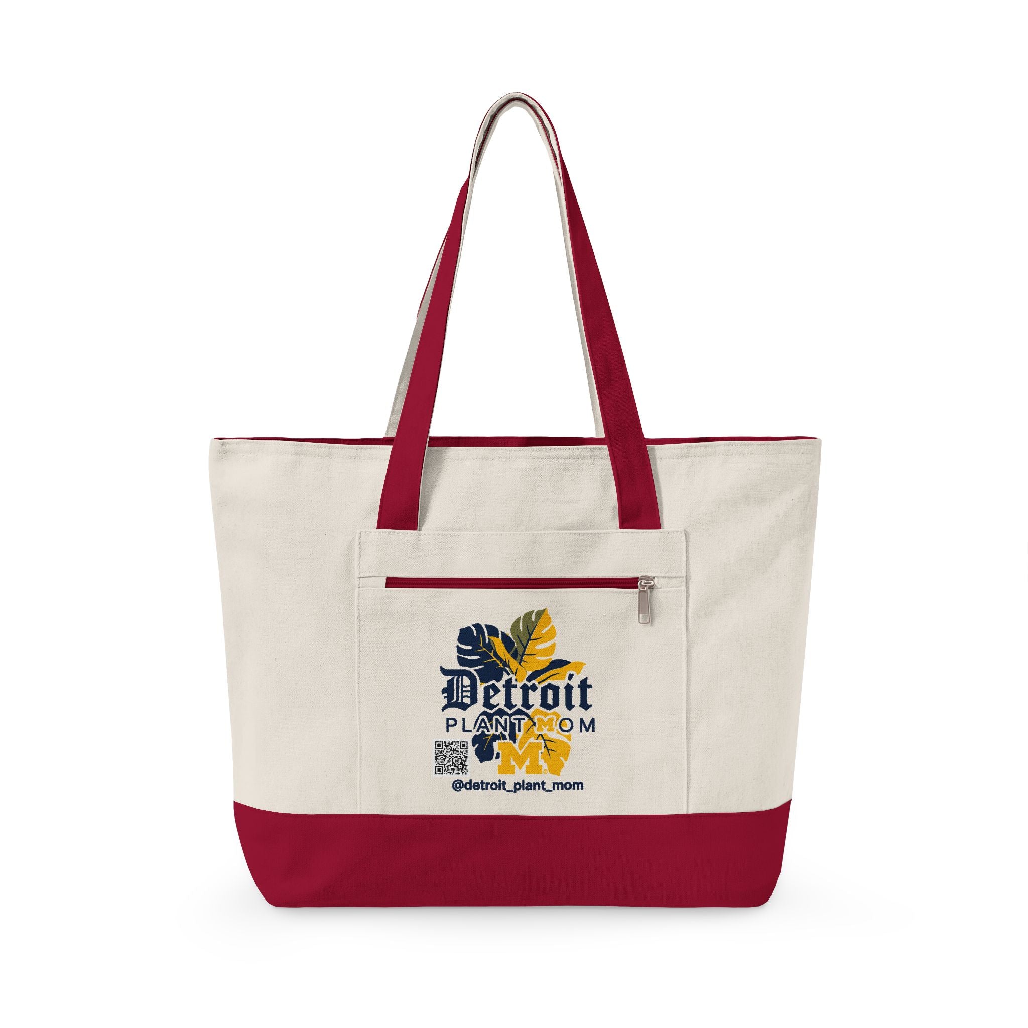 Detroit Plant Mom Bloom Canvas Tote – Zippered Eco-Friendly Market Bag