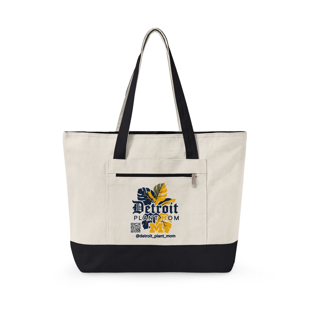Detroit Plant Mom Bloom Canvas Tote - Zippered Eco-Friendly Market Bag plant lover tote bag by Detroit Plant Mom