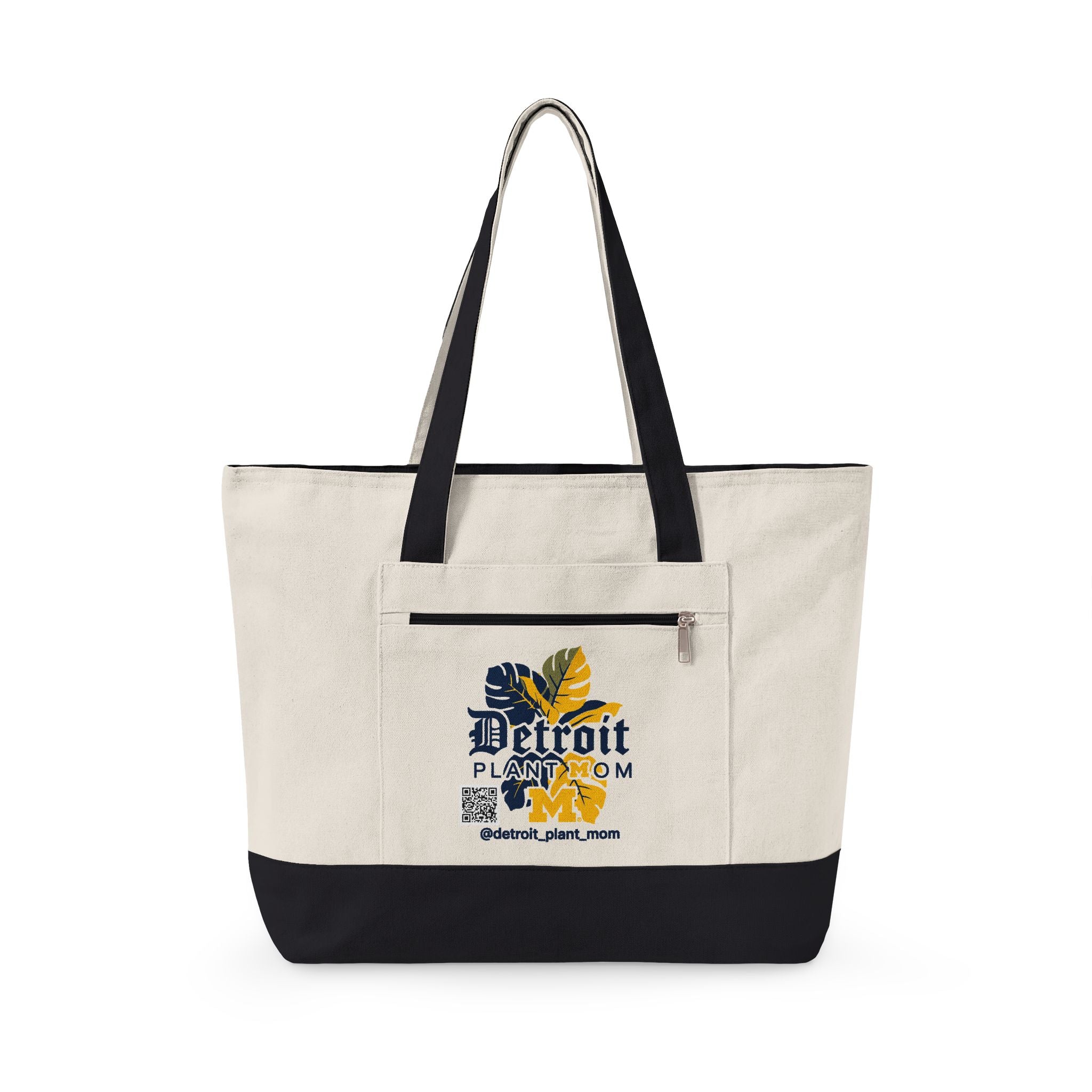 Detroit Plant Mom Bloom Canvas Tote – Zippered Eco-Friendly Market Bag