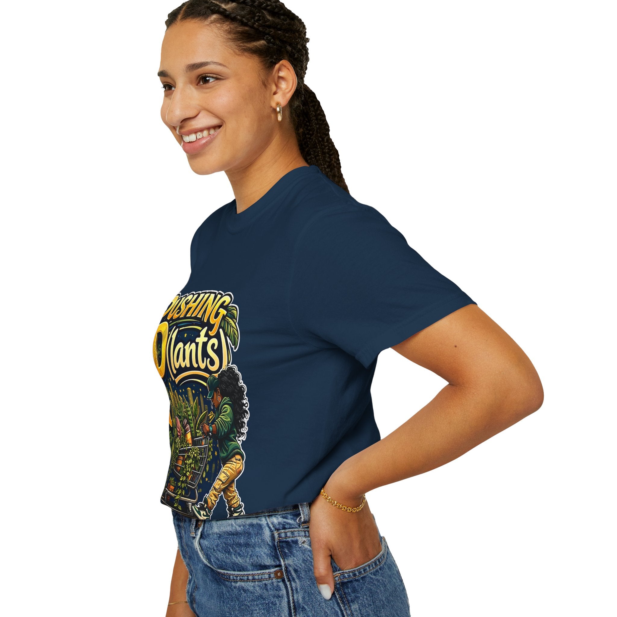 Pushing P(lants) T-Shirt - Melanated Woman Graphic Tee plant lover graphic tee by Detroit Plant Mom - product view 53