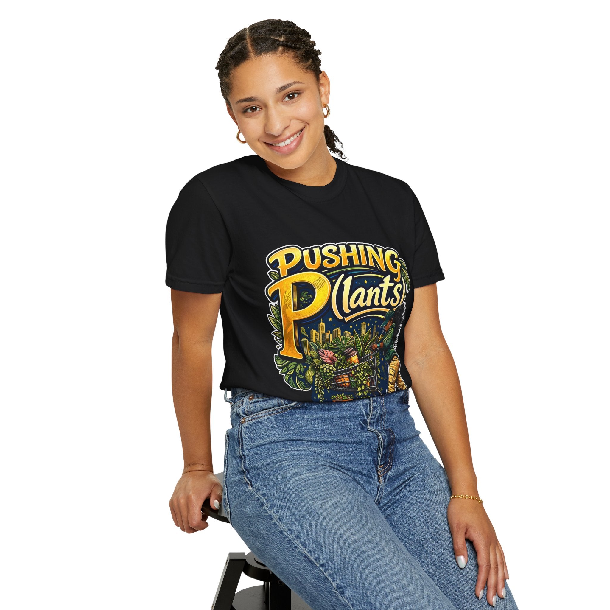 Pushing P(lants) T-Shirt - Melanated Woman Graphic Tee plant lover graphic tee by Detroit Plant Mom - product view 12