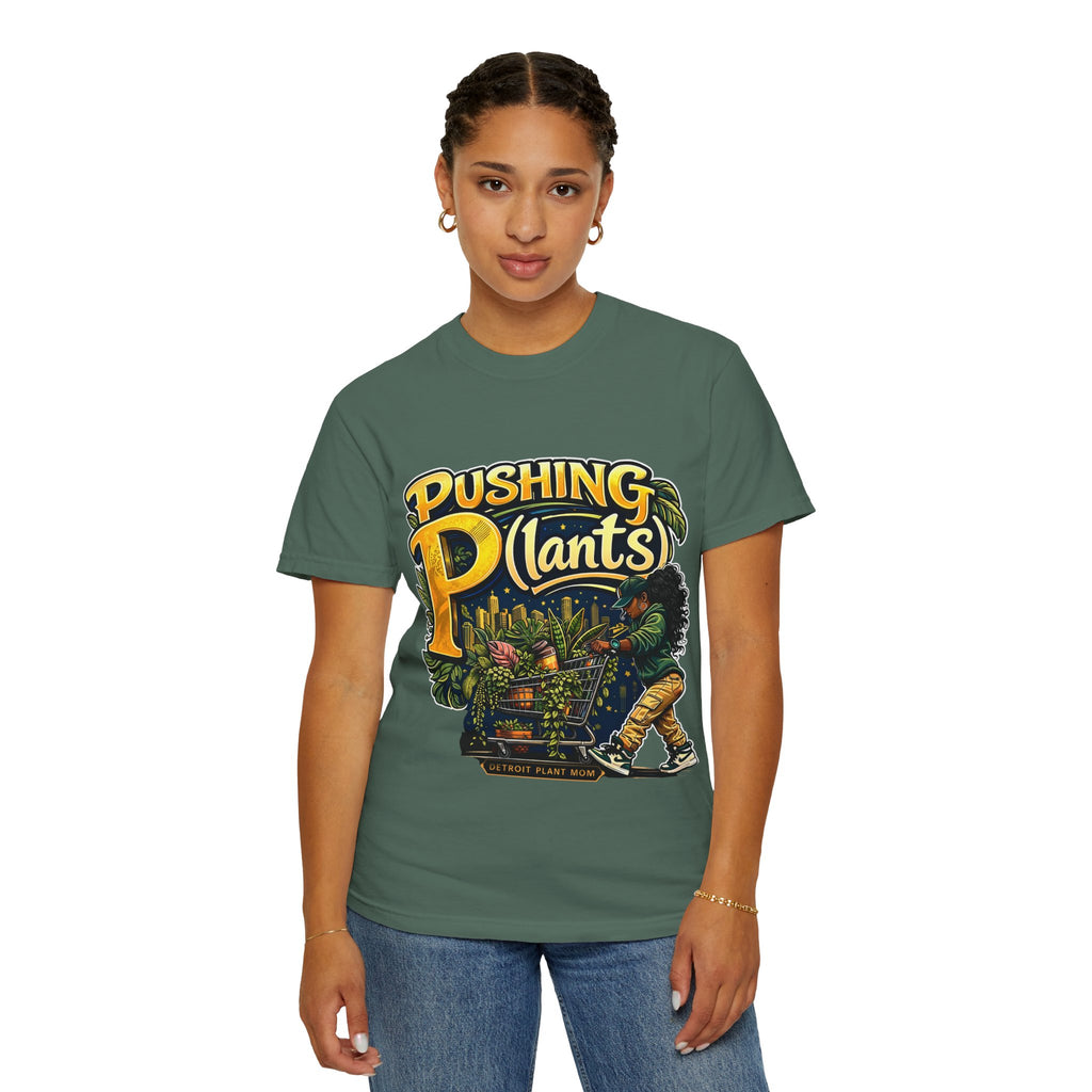 Pushing P(lants) T-Shirt - Melanated Woman Graphic Tee plant lover graphic tee by Detroit Plant Mom - product view 44