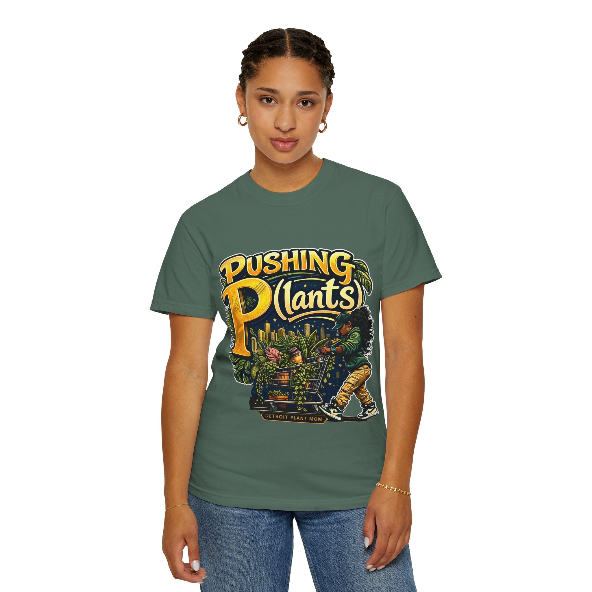Pushing P(lants) T-Shirt - Melanated Woman Graphic Tee plant lover graphic tee by Detroit Plant Mom - product view 44