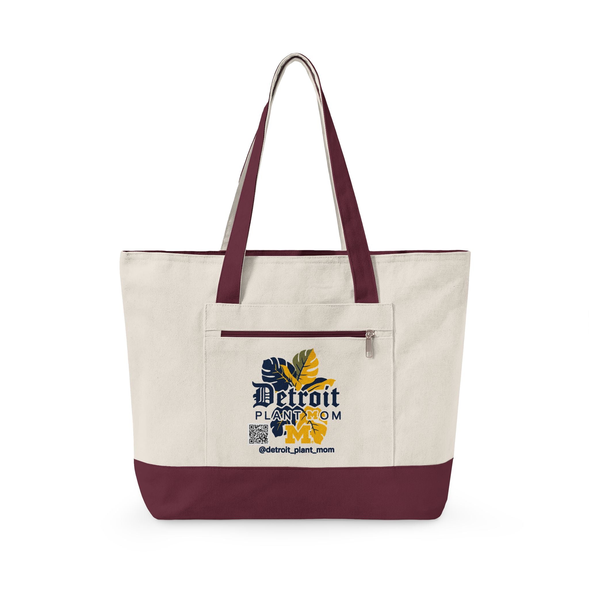 Detroit Plant Mom Bloom Canvas Tote – Zippered Eco-Friendly Market Bag