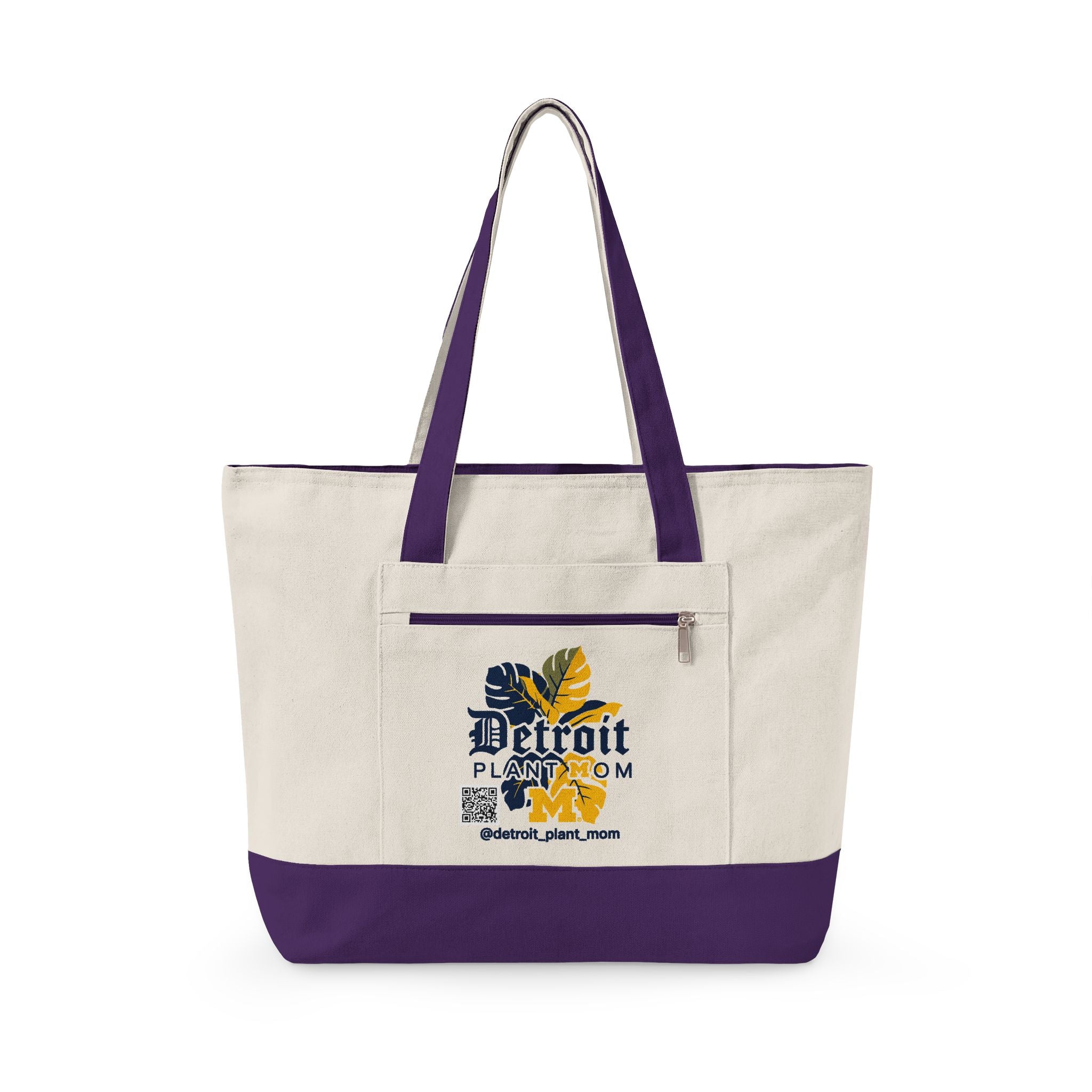 Detroit Plant Mom Bloom Canvas Tote – Zippered Eco-Friendly Market Bag