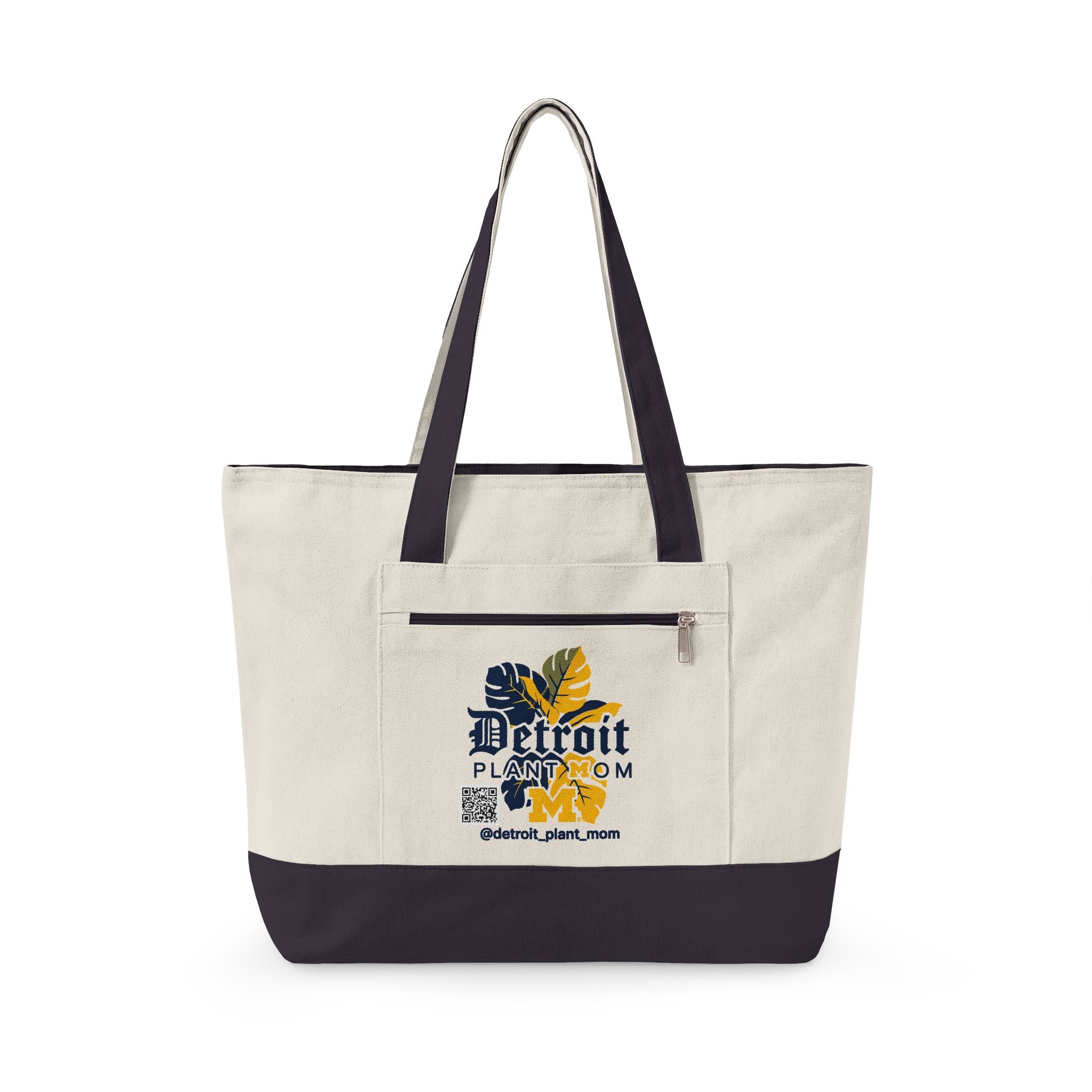 Detroit Plant Mom Bloom Canvas Tote – Zippered Eco-Friendly Market Bag