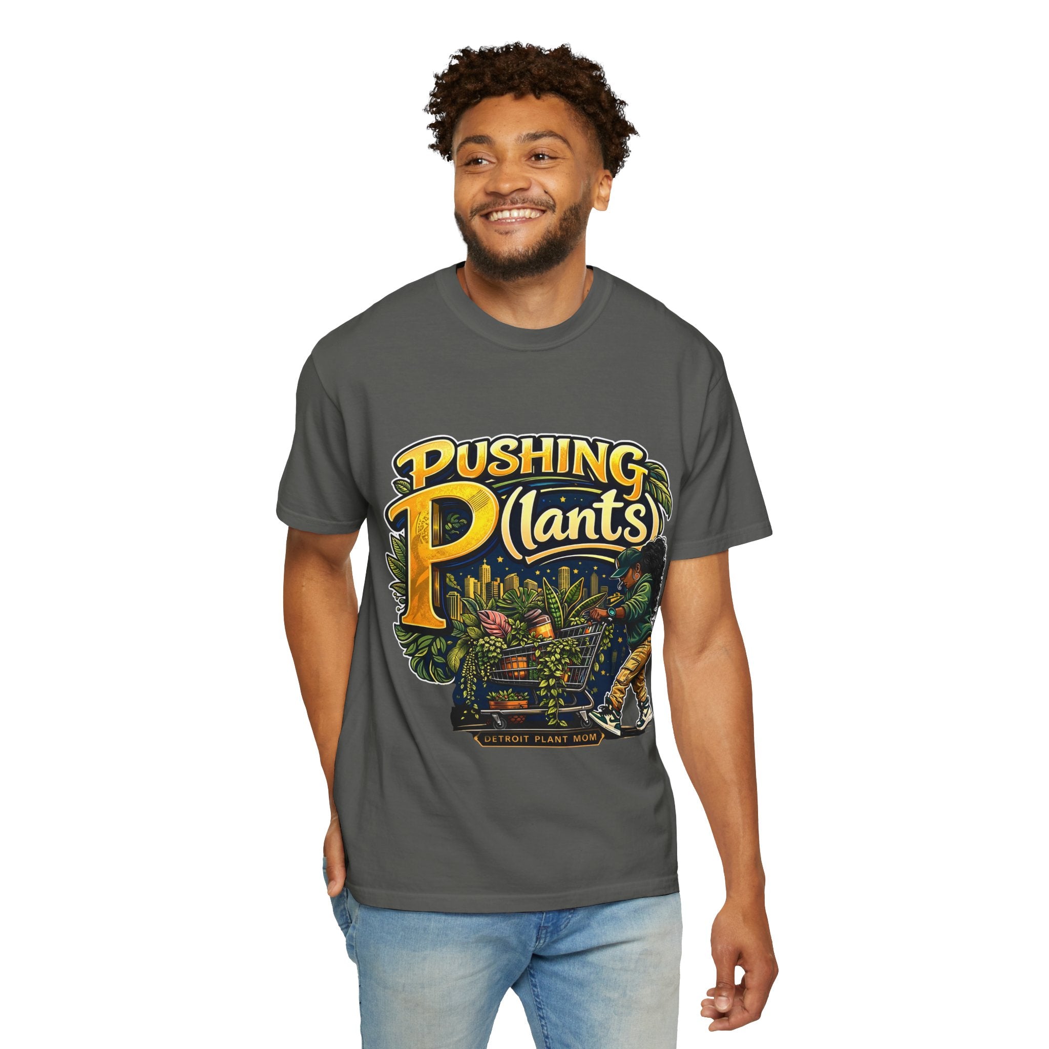 Pushing P(lants) T-Shirt - Melanated Woman Graphic Tee plant lover graphic tee by Detroit Plant Mom - product view 21