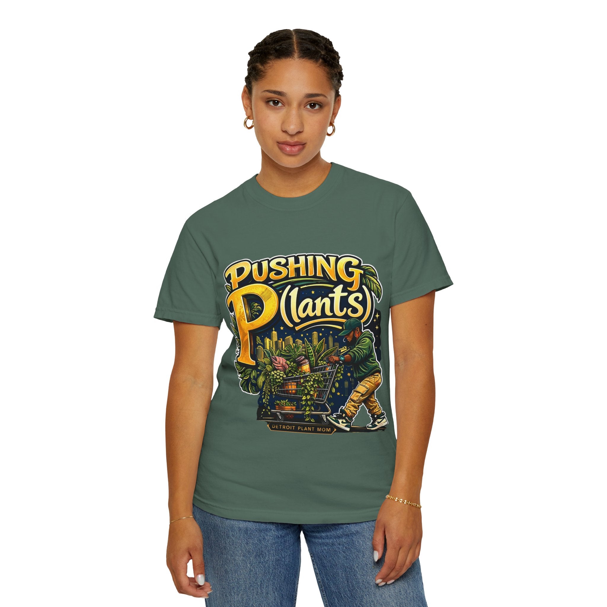 Pushing P(lants) T-Shirt - Melanated Man Graphic Tee plant lover graphic tee by Detroit Plant Mom - product view 46