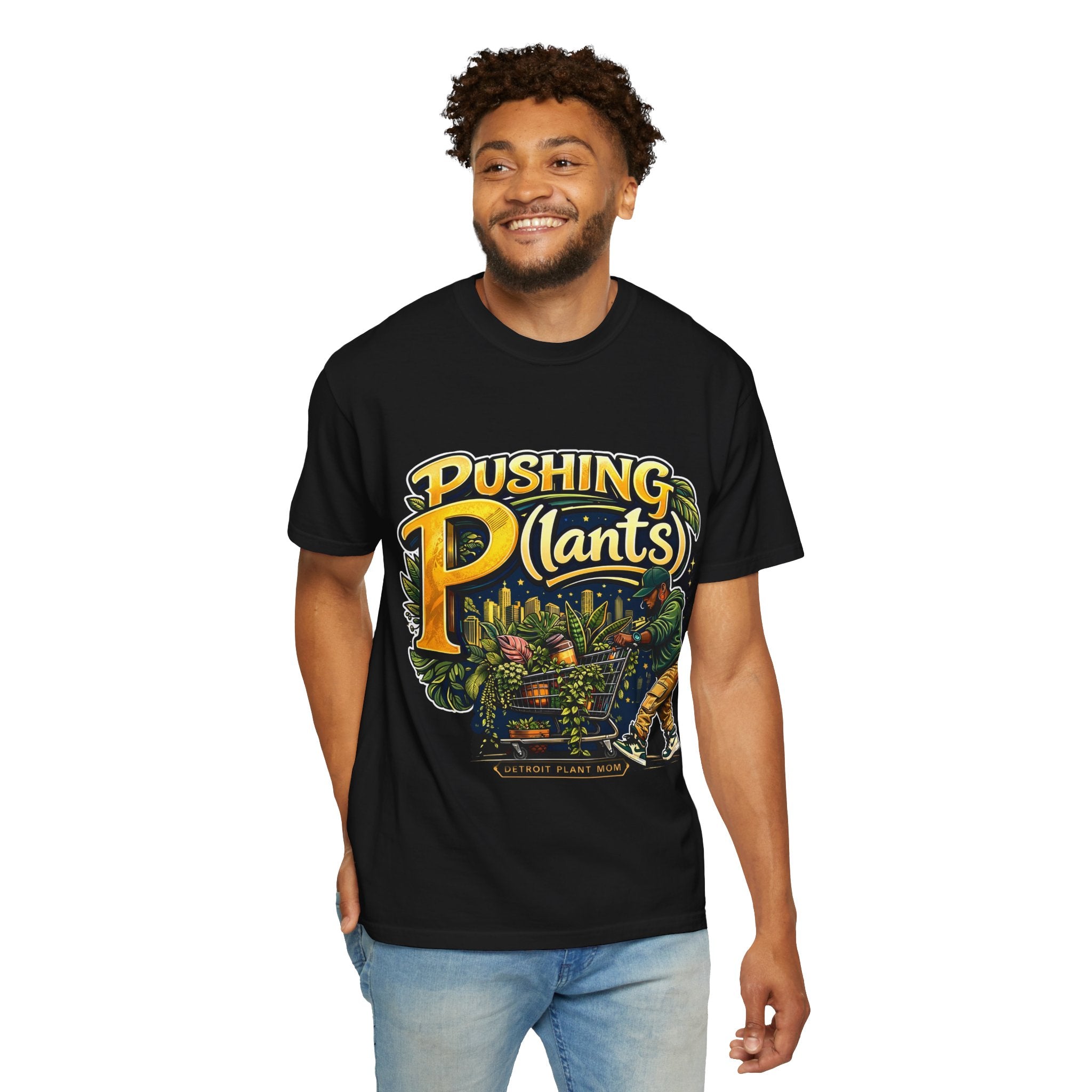 Pushing P(lants) T-Shirt - Melanated Man Graphic Tee plant lover graphic tee by Detroit Plant Mom - product view 57
