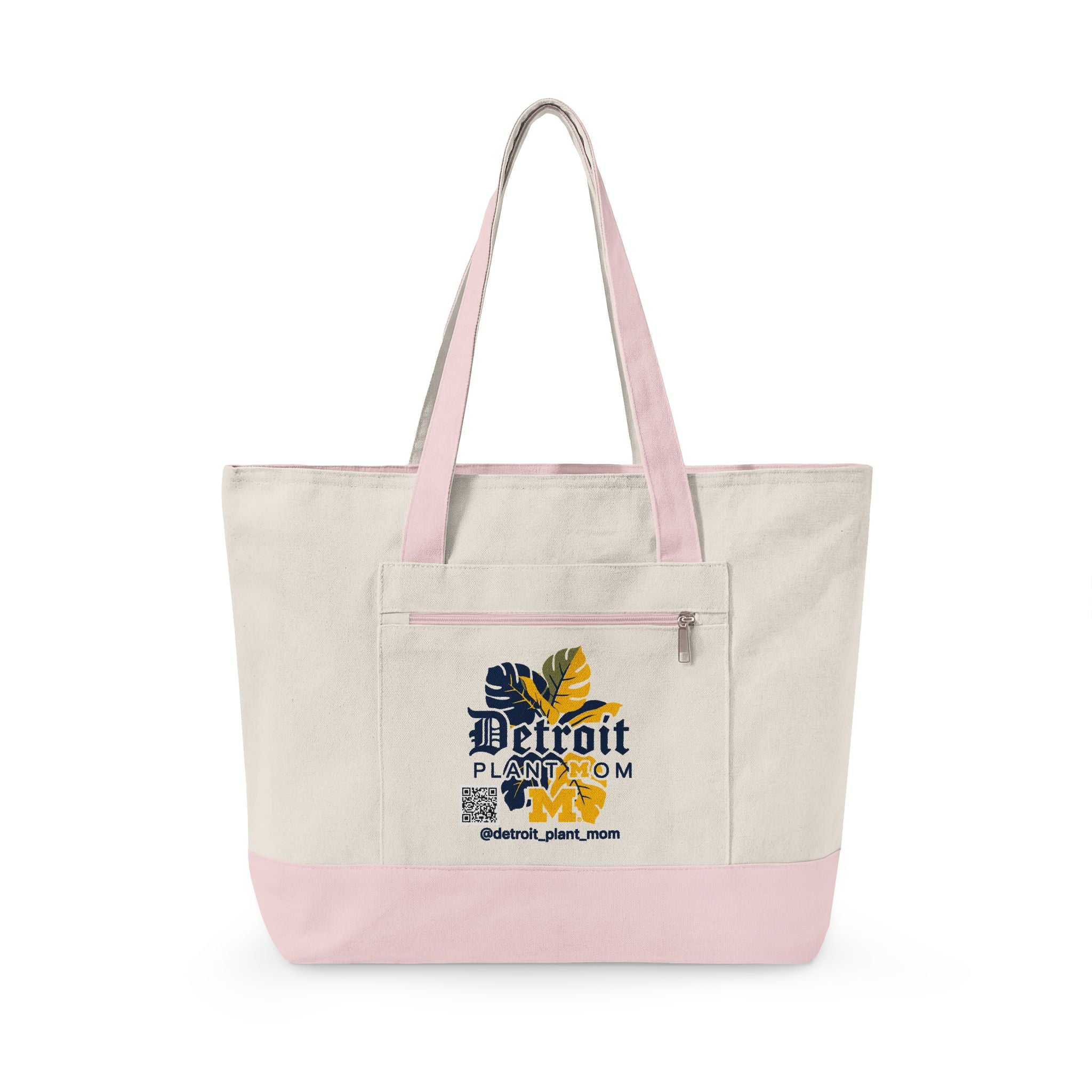 Detroit Plant Mom Bloom Canvas Tote – Zippered Eco-Friendly Market Bag