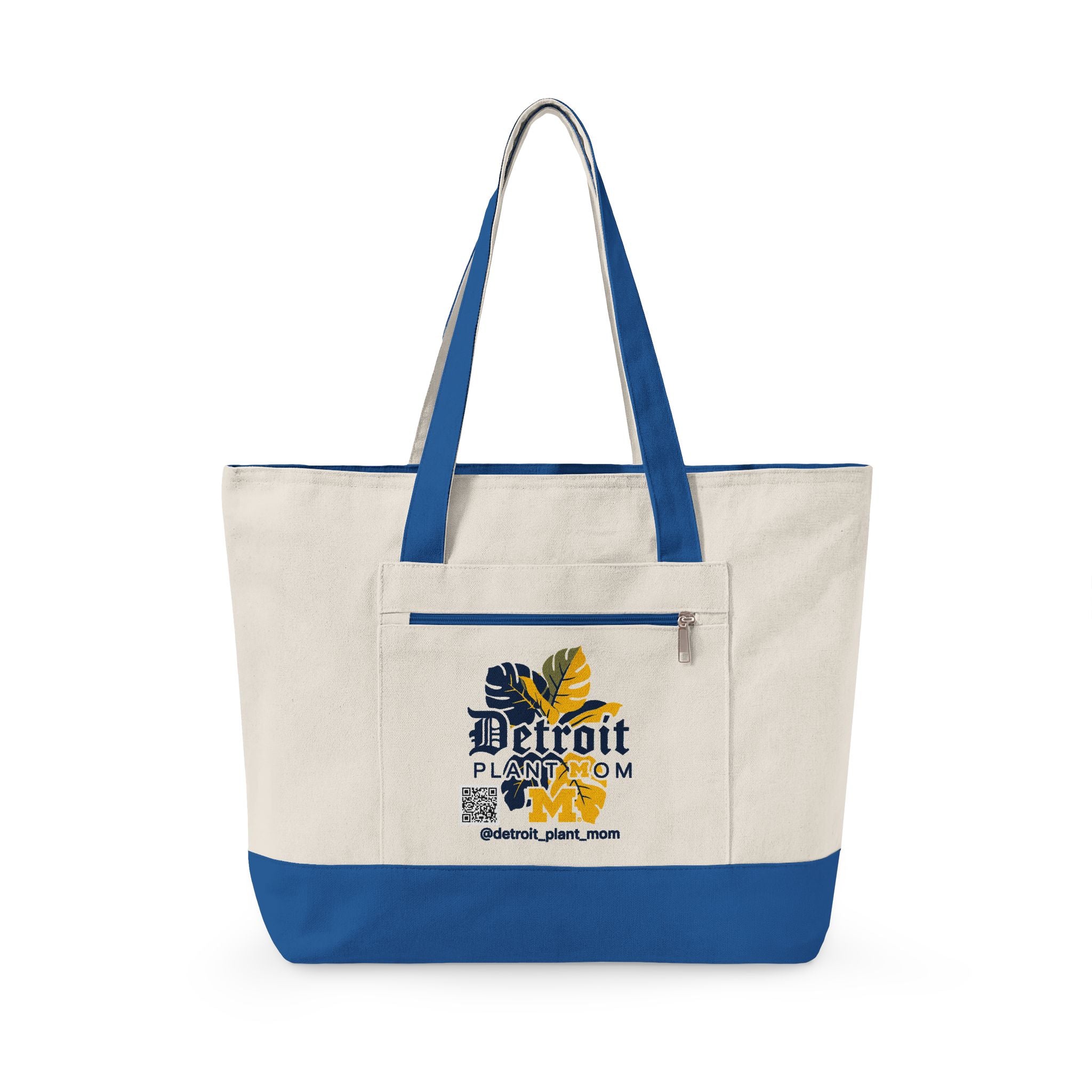 Detroit Plant Mom Bloom Canvas Tote – Zippered Eco-Friendly Market Bag