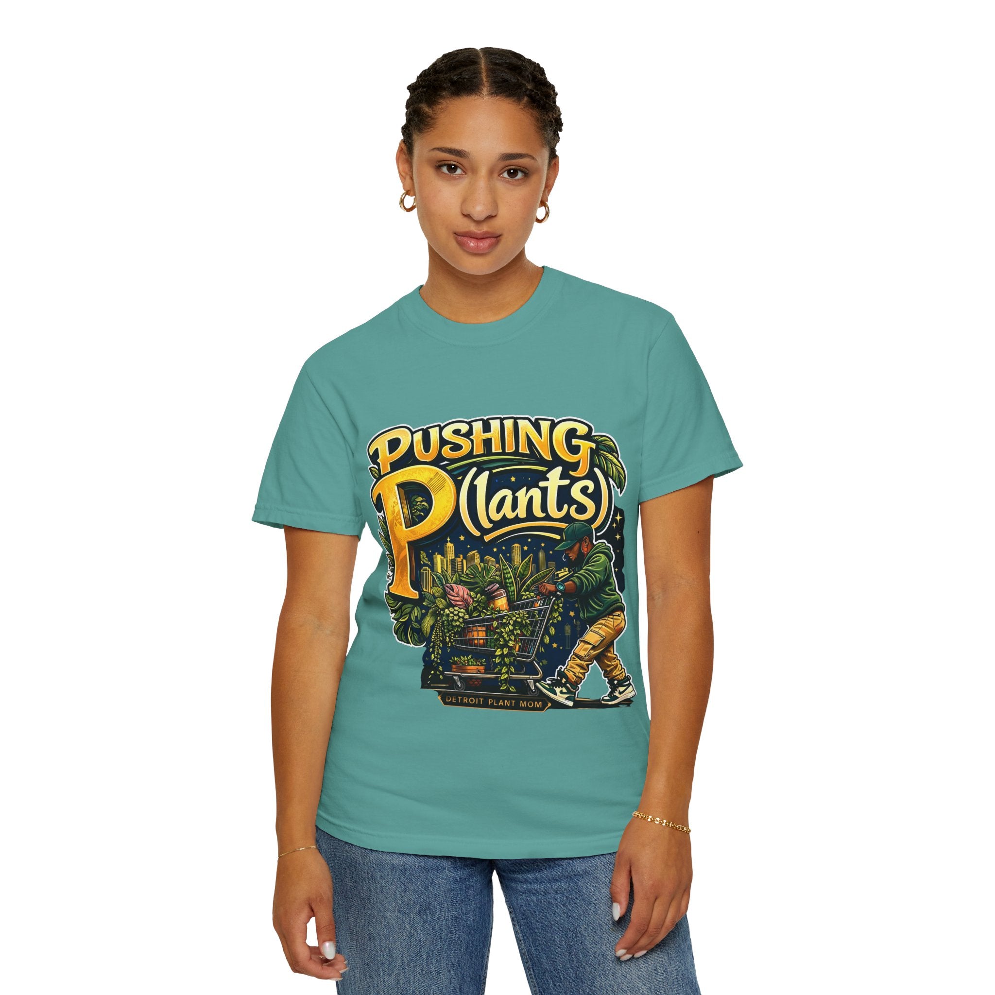 Pushing P(lants) T-Shirt - Melanated Man Graphic Tee plant lover graphic tee by Detroit Plant Mom - product view 54