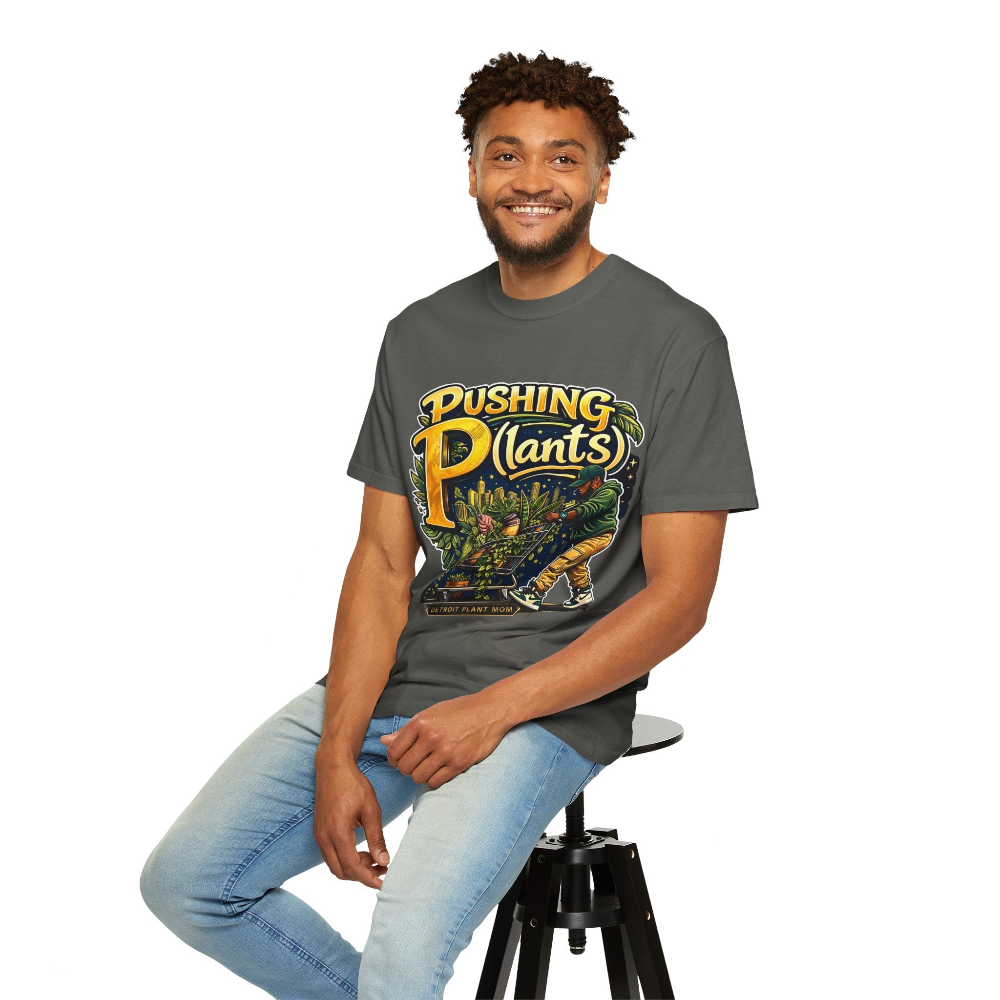 Pushing P(lants) T-Shirt - Melanated Man Graphic Tee plant lover graphic tee by Detroit Plant Mom - product view 19