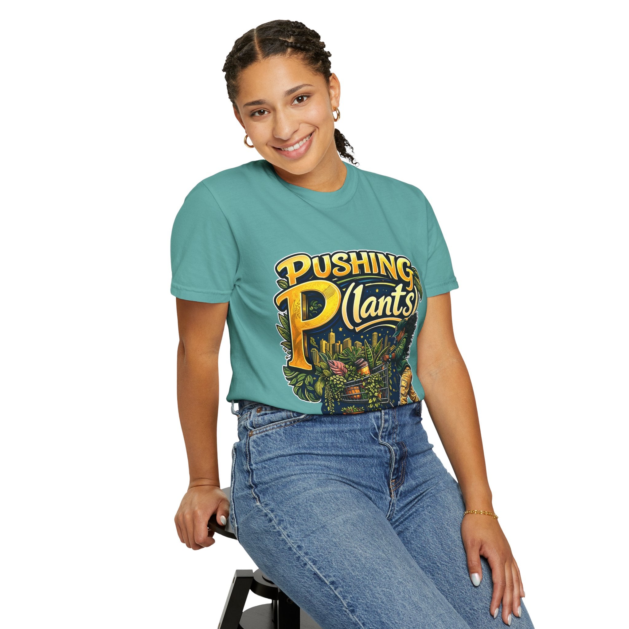 Pushing P(lants) T-Shirt - Melanated Woman Graphic Tee plant lover graphic tee by Detroit Plant Mom - product view 33