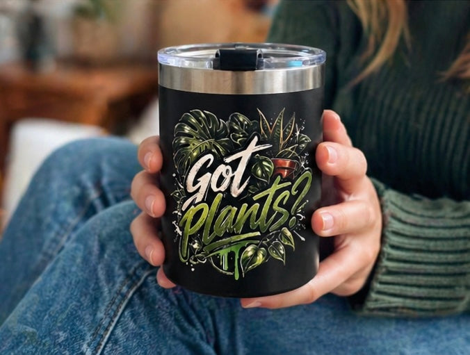 Got Plants? 12 oz black insulated mug with embossed plant lover design, lid, stainless steel straw and straw cleaner - image 4