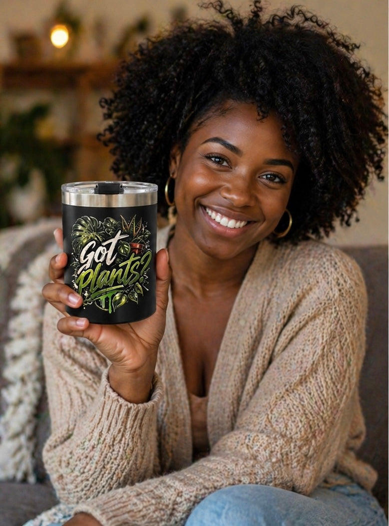 Got Plants? 12 oz black insulated mug with embossed plant lover design, lid, stainless steel straw and straw cleaner - image 3
