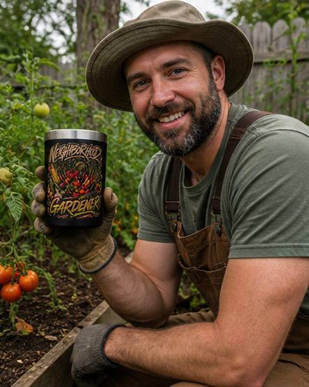 Neighborhood Gardener 12 oz insulated mug lifestyle product photo