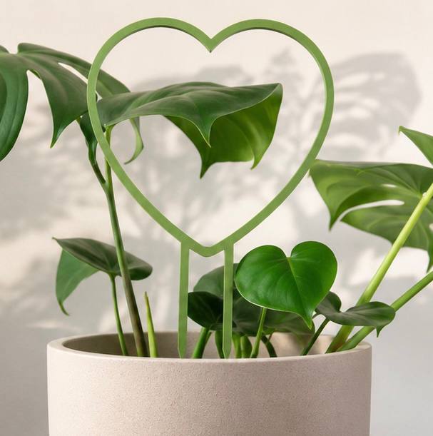 Detroit Plant Mom 3D Printed Heart Trellis 2 Pack — green trellis supporting a heartleaf philodendron