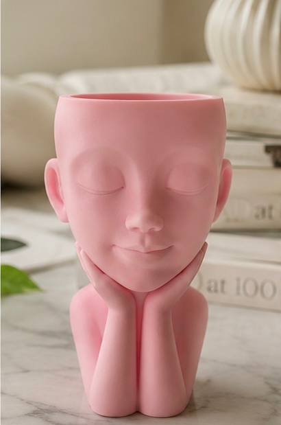 Detroit Plant Mom 3D Printed Unbothered Decorative 5-inch Planter — pink planter front view