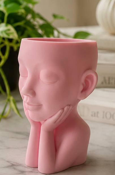 Detroit Plant Mom 3D Printed Unbothered Decorative 5-inch Planter — pink planter side profile