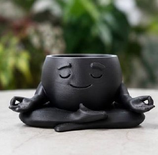 Detroit Plant Mom 3D Printed Zen Meditation Decorative Planter — black front view